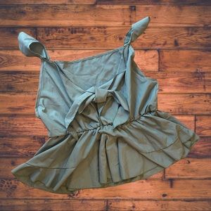 SHEIN curve army green tie front peplum cami